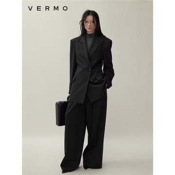 VERMO 經典簡約 混紡羊毛 寬肩沙漏廓形收腰西裝