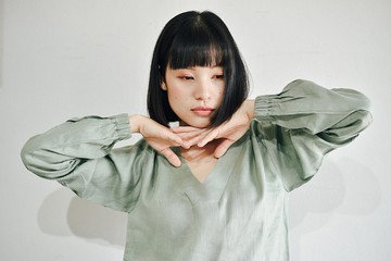 LINEN DRESS-GREEN COLOR-LONG SLEEVE