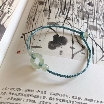 供欣賞 一紙丹青。天然和田玉平安扣復古編織手繩 原創古風手鏈