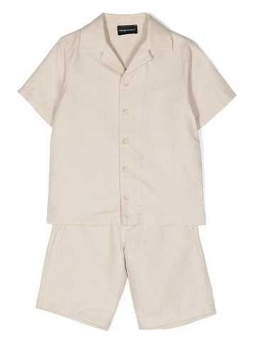 Emporio Armani Kids - two-piece short-sleeved suit - kids - Linen/Flax/Cotton - 16 yrs - Neutrals
