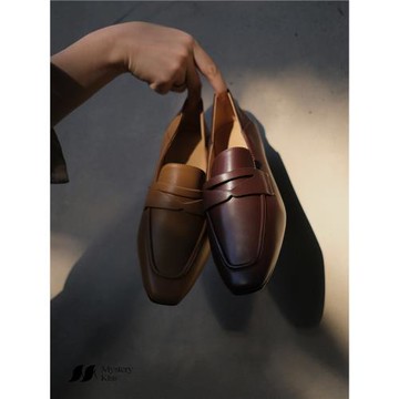 新款SS22手工踩跟復古羊皮懶人氣質女樂福鞋休閑低跟通勤舒適