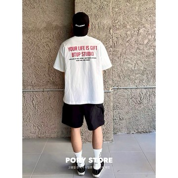 【PORY STORE】韓國 city boy 實拍 韓系 純棉 印花短袖 落肩 百搭 短袖t恤 短袖上衣 短T