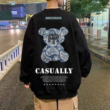 （多款可選）刷毛小熊印花圓領套頭大學T 情侶裝流行刷毛款男潮版港風青年寬鬆版 大學T 印花T 長T（8899）【壹號站】