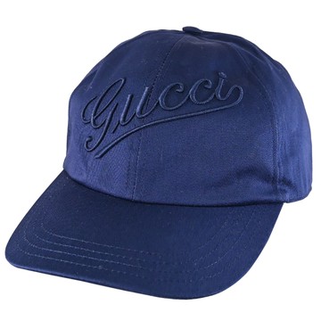 GUCCI 792782 簡約草寫電繡LOGO棉質遮陽帽/棒球帽.深藍