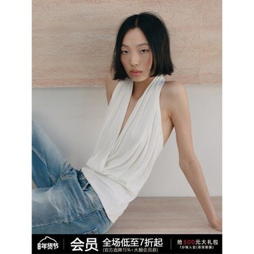 JCAESAR HALTER-NECK VEST 深V掛脖背心 自然垂墜 交叉褶皺上衣