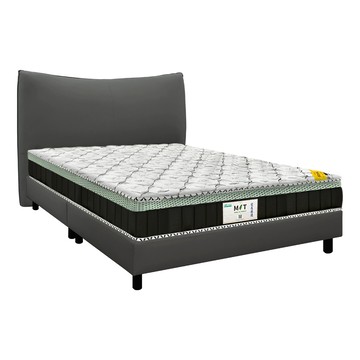 IHouse-半月貓耳朵 雙大6尺(貓抓皮床頭片+高腳床架+石墨烯床墊)-房間三件組/床組奶杏仁#627-02