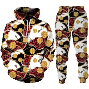 Casual simple printed hoodie suit for men 簡約印花連帽衫套裝