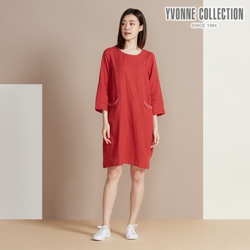 YVONNE 以旺傢飾 雙層棉七分袖洋裝-紅