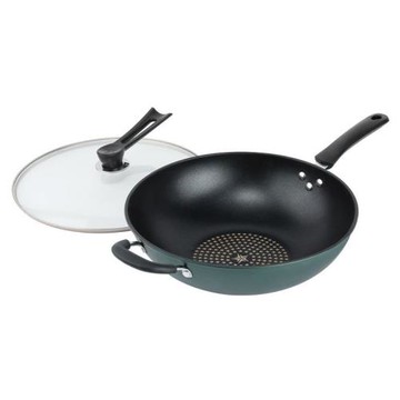 綠鉆炒鍋不粘鍋家用麥飯石色炒菜鍋平底鍋燃氣煤氣灶適用