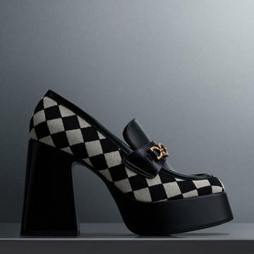 金屬釦厚底粗跟樂福鞋