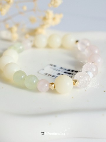 彌雅手作丨愛應是人的永恆追求丨粉水晶葡萄石菩提根手串原創設計