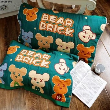 【卡通枕巾】枕巾一對 78X52厘米 紗布 四小熊 單人 情侶 耐臟 網紅款 枕頭巾 雙人 情侶枕巾 小熊枕巾 透氣 吸