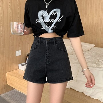 💕甜心大尺碼💕M-4XL 大尺碼牛仔短褲女夏季大碼高腰顯瘦寬松開叉a字短褲