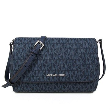 MICHAEL KORS  滿版MK 防刮翻蓋斜背包(海軍藍色)