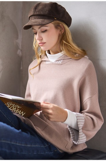 千鳥格織紋變化連帽線衫