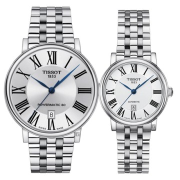TISSOT 天梭 官方授權 Carson 羅馬機械對錶 新年開運 送禮推薦 T1224071103300+T1222071103300
