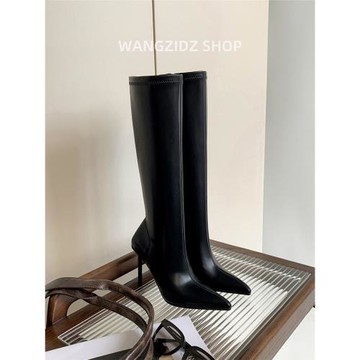 尖頭細跟長筒靴女秋冬季新款高跟鞋瘦瘦靴子高筒長靴小個子不累腳