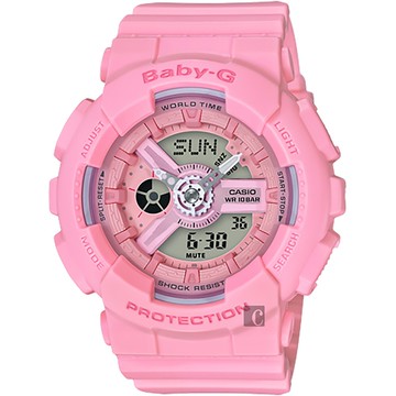 CASIO 卡西歐 Baby-G 花朵系列雙顯手錶-玫瑰粉 BA-110-4A1DR