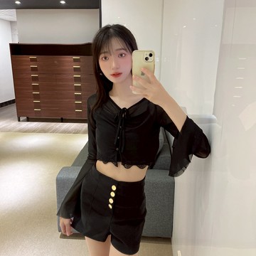 純欲風兩件式上衣【752】Sandy33實拍春夏新款韓系INS休閒百搭氣質露肩無袖細肩帶背心 透膚網紗防曬長袖外套