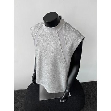 美式解構拼接重磅背心男夏季小領口無袖t恤cleanfit運動坎肩上衣