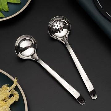 onlycook 316不銹鋼漏勺湯勺二件套 火鍋勺子套裝 加長撈勺過濾勺