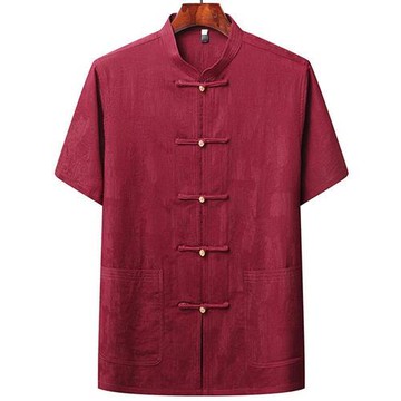 【米蘭精品】唐裝上衣短袖漢服-提花寬鬆中老年薄款男外套4色74fo21