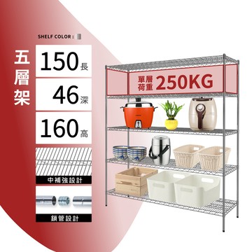 置物架鎖管｜150X46X160H五層架 單層平均荷重250KG 層架 鐵架 展示架 鐵力士架