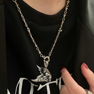 小寶s925純銀復古女神天使翅膀吊墜女僅吊墜掛墜項鏈項墜輕奢銀飾