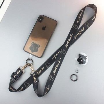 黑色暴力熊斜挎手機掛繩潮牌KAWS女款手機鏈新款手機帶加長掛脖繩
