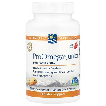 Nordic Naturals, ProOmega®Junior，5 歲以上，草莓味，90 粒軟膠囊（每粒軟膠囊 340 毫克）