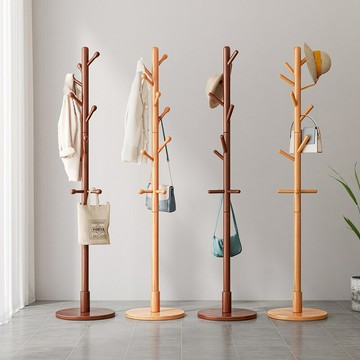 APP下單享點數9% 實木衣架落地臥室掛衣架家用掛衣桿客廳立式置衣架簡易實木衣帽架