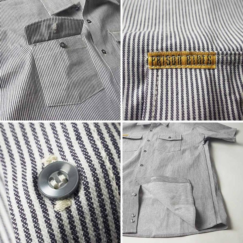 プリズンブルース PRISON BLUES 半袖 8オンス ヒッコリーストライプ ワークシャツ アメリカ製 米国製 HICKORY STRIPE  WORK SHIRT | LINEショッピング