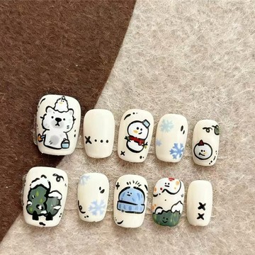 新品推薦 可愛卡通短款穿戴甲可拆卸半手工塗鴉美甲貼片