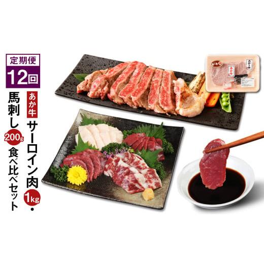 ふるさと納税 熊本県 菊池市 あか牛 サーロイン肉 1kg 馬刺し 200g 食べ比べ セット 計14.4kg