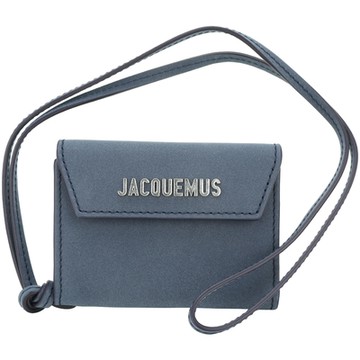 JACQUEMUS Le porte 掛繩信封式麂皮卡片夾/零錢包(海軍藍)