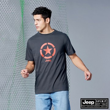 JEEP 男裝 品牌LOGO星星圖騰短袖T恤-深灰
