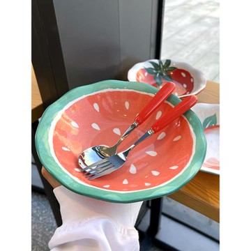 可愛釉下彩陶瓷8英寸菜盤子大容量水果沙拉深湯盤家用高顏值餐具