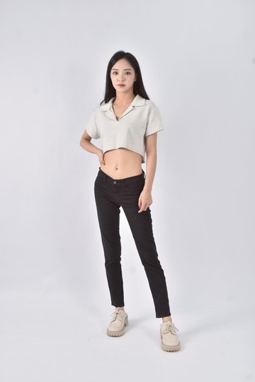 (S) jbrand棉質低腰直筒黑色長褲