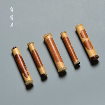 紅湘妃竹鑲花牛角竹節 文玩手把件 竹掛件勒子 背云小掛墜 竹飾品