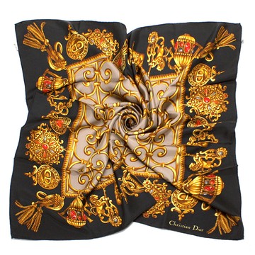 Dior迪奧華麗墜飾印花方型絲巾90cm(黑色)179017-3｜GoBrand購名牌