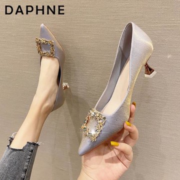 達芙妮高跟鞋女2024年爆款春秋細跟宴會禮儀氣質水鉆方扣尖頭單鞋