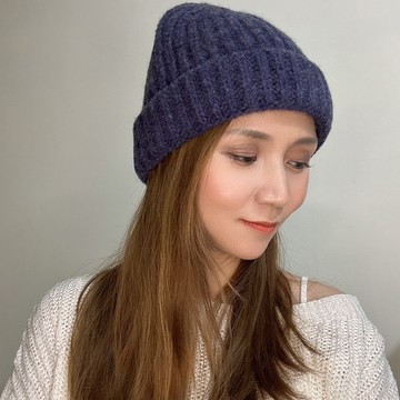 毛線帽【ISW】粗針美麗諾羊毛翻邊毛線帽-藍紫 (三色可選)