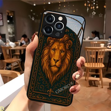 復古雄獅頭像玻璃手機殼適用 iPhone18/17/16plus 蘋果 15promax 個性防摔 14/13/12
