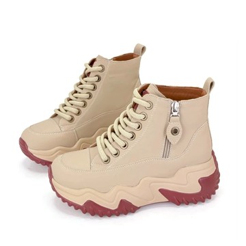 【Robinlo】真皮厚底休閒靴 厚底休閒靴 休閒靴 雪靴(Jodi 復古焦糖韓系) 奶茶棕