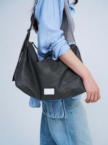 Leather Hobo Bag_Grey