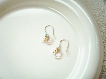 SV925/14KGF AAA 粉水晶 珍珠耳環(耳夾) Rose Quartz 招桃花