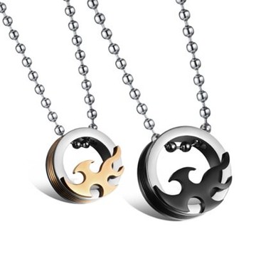 鈦鋼項鍊 情侶對鍊(一對)-圓型比翼雙飛火焰生日情人節禮物男女飾品2色73cl43【獨家進口】【米蘭精品】
