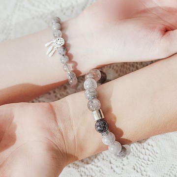 領袖事業運黑髮晶情侶手鍊2條(含開光)擋小人、吸收負能量、招財