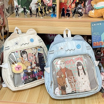 💗台灣現貨 日系透明學院風 二次元可愛貓咪 大容量雙肩包 透明痛包 吧唧包 少女後背包