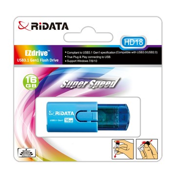 RIDATA錸德 HD18 進擊碟/USB3.1 Gen1 16GB隨身碟藍